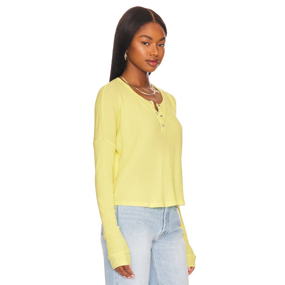 REVOLVE x Bobi Cropped Henley Top, Lime Lemons, Size: M